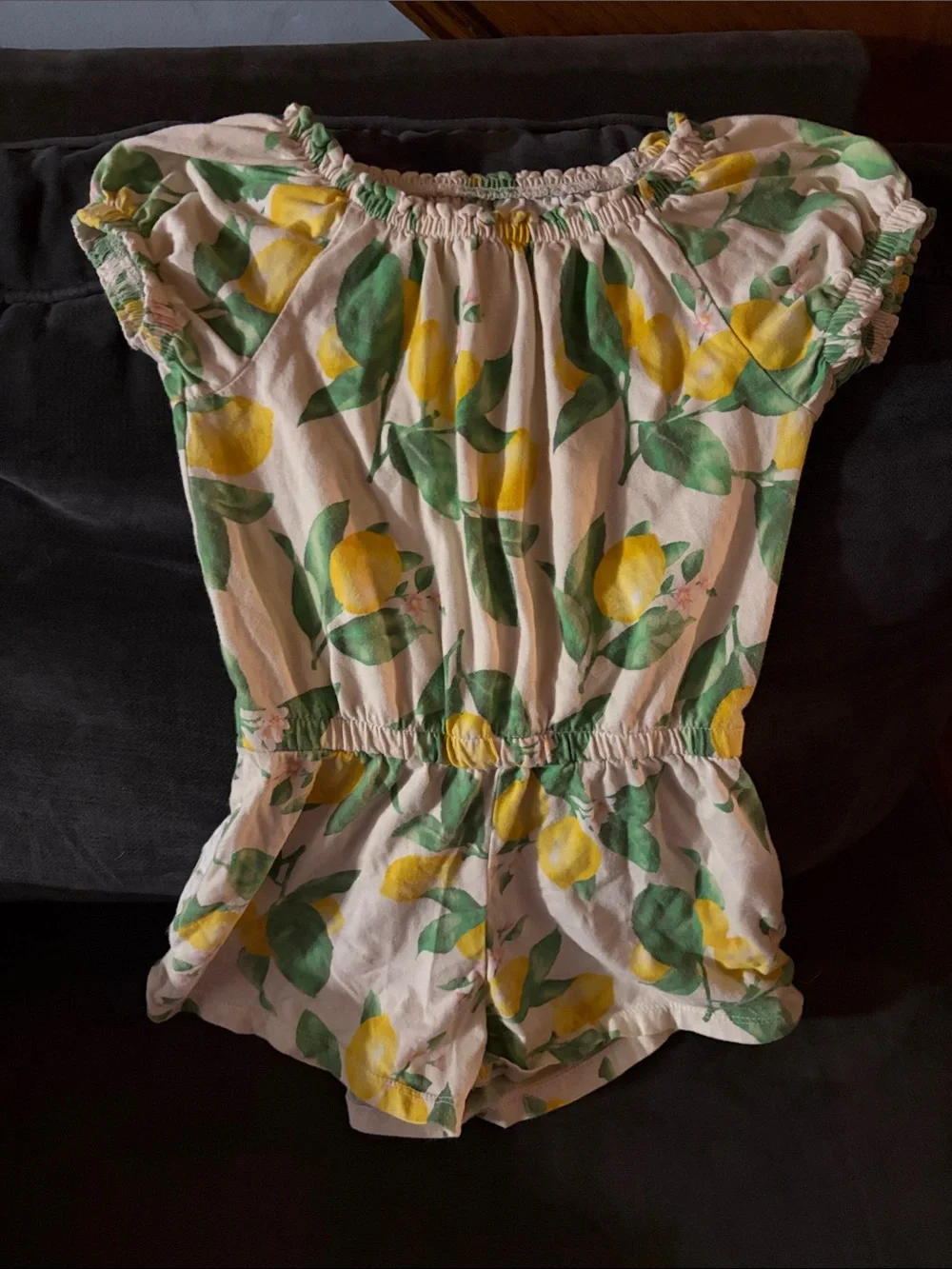 Old Navy White One-Piece Romper with Yellow Lemon Print